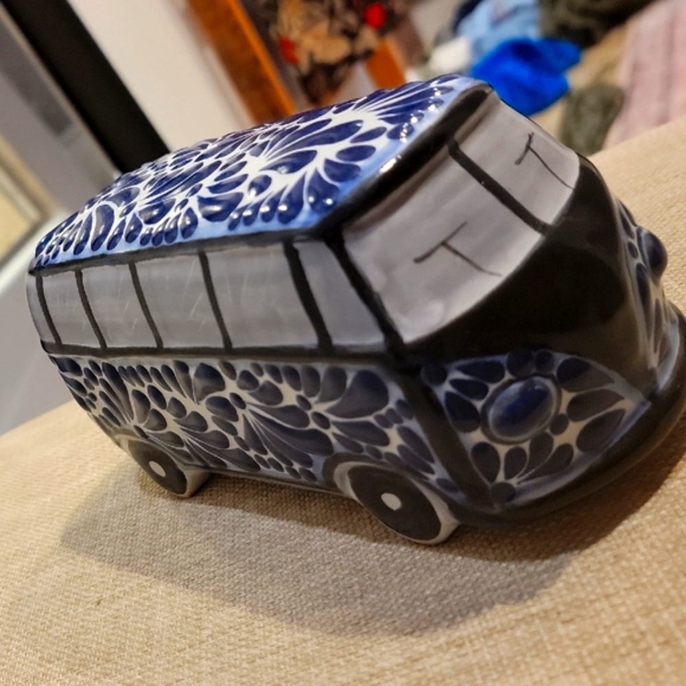 Blue and White Ceramic Car Figurine